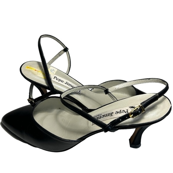 Pepe Jimenez Black Leather Ankle Strap Heels Sz 8.5 - Picture 3 of 13